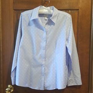 Chico's sz 1 blue polka dot button down shirt